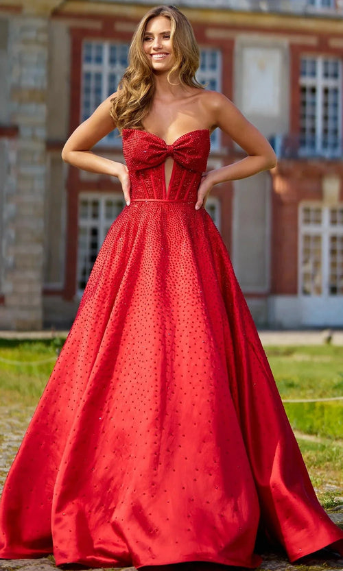 Sherri Hill 56900 - Beaded Strapless Evening Gown with Bow Special Occasion Dress