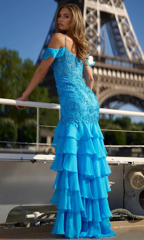 Sherri Hill 56901 - Off-Shoulder Trumpet Gown with Ruffled Tiers