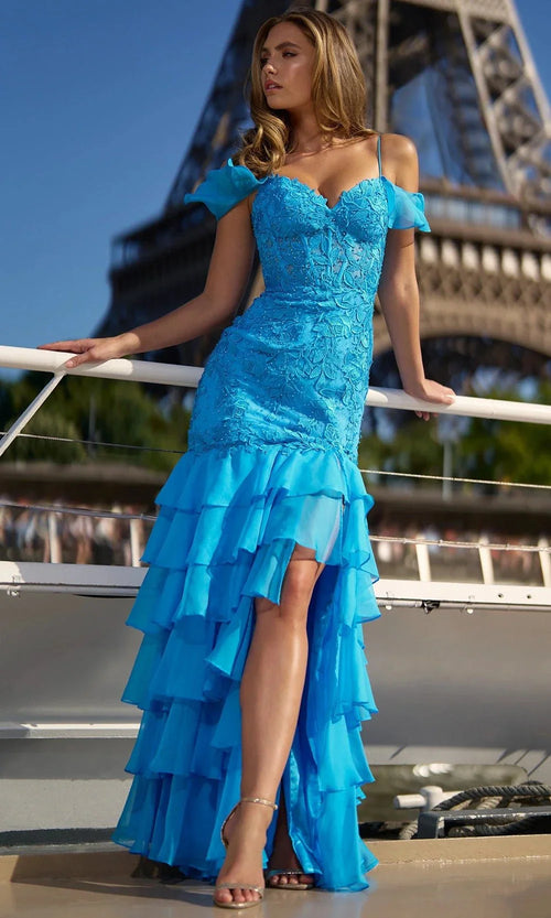 Sherri Hill 56901 - Off-Shoulder Trumpet Gown with Ruffled Tiers