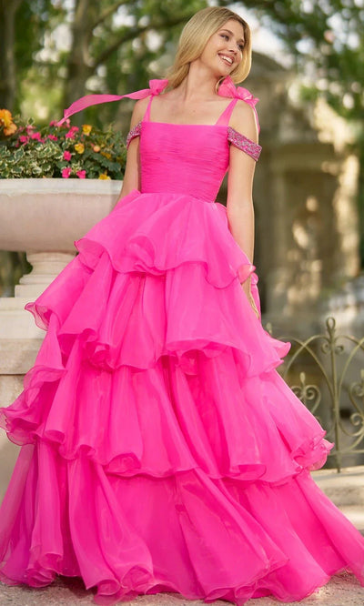 Sherri Hill 56927 - Layered Ballgown with Beaded Sleeves