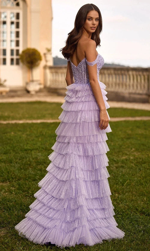 Sherri Hill 57073 Off-Shoulder Ruffle Tulle Dress