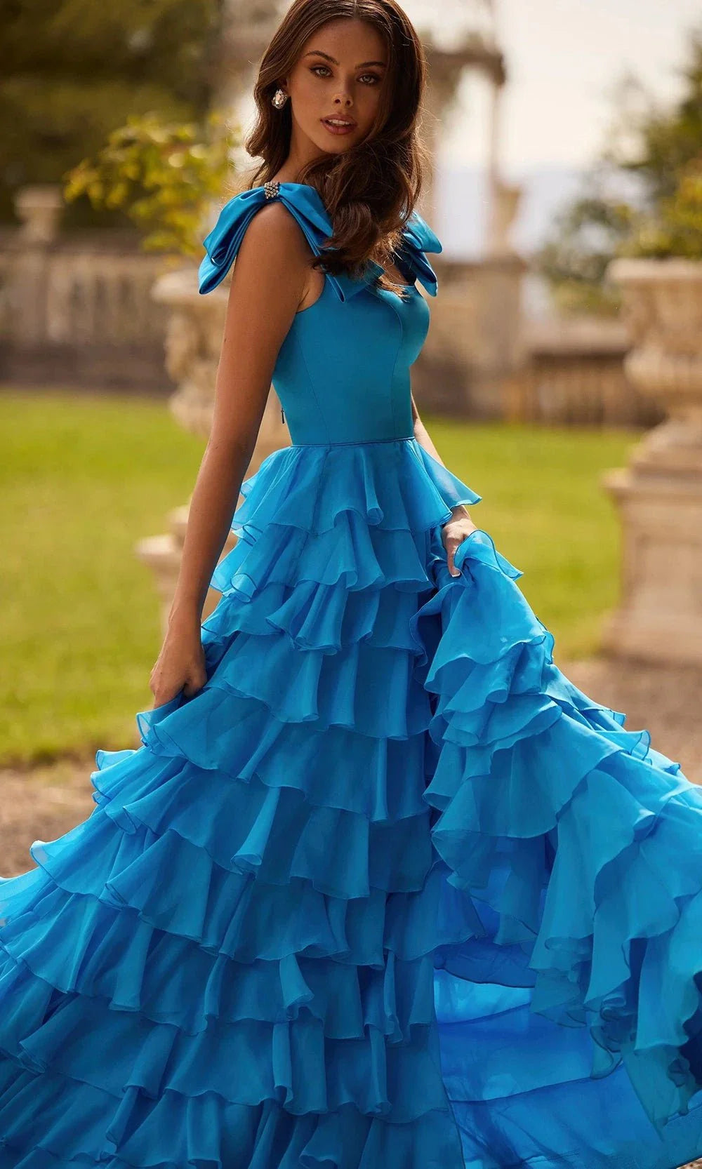 Sherri Hill 57215 - Tiered Ruffle A-Line Gown with Bow Straps