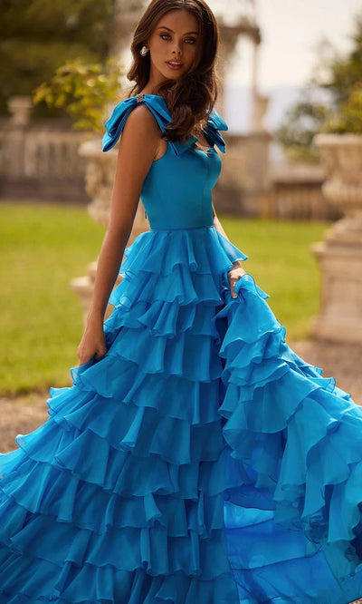 Sherri Hill 57215 - Tiered Ruffle A-Line Gown with Bow Straps