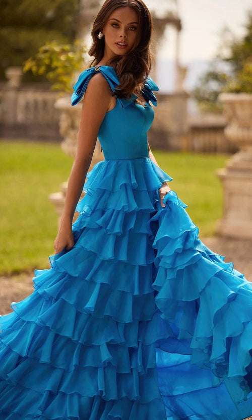 Sherri Hill 57215 - Tiered Ruffle A-Line Gown with Bow Straps