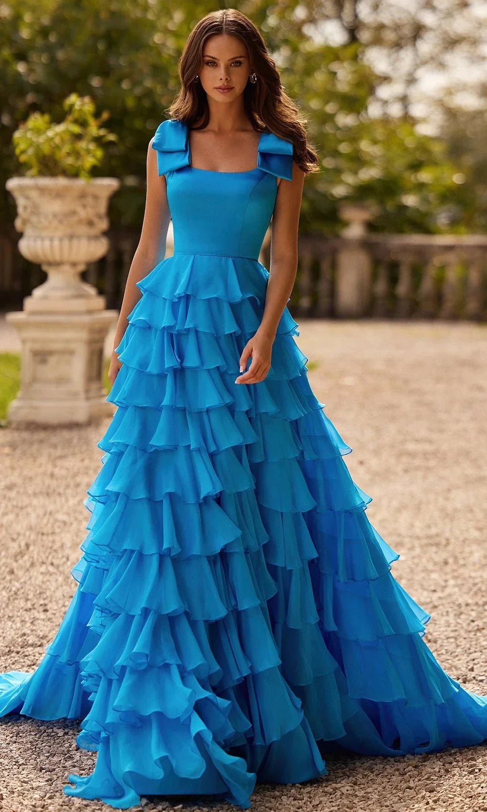 Sherri Hill 57215 - Tiered Ruffle A-Line Gown with Bow Straps