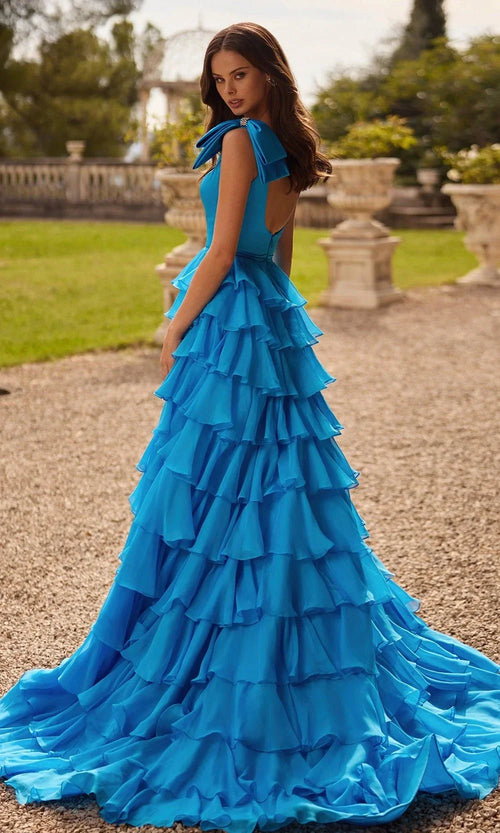 Sherri Hill 57215 - Tiered Ruffle A-Line Gown with Bow Straps