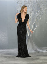 Sequin Formal Gown Shimmering Long V-Neck Evening Dress & Plus Size