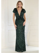 Sequin Formal Gown Shimmering Long V-Neck Evening Dress & Plus Size