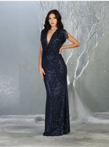 Sequin Formal Gown Shimmering Long V-Neck Evening Dress & Plus Size