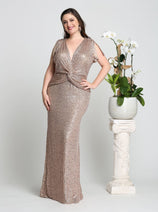 Sequin Formal Gown Shimmering Long V-Neck Evening Dress & Plus Size