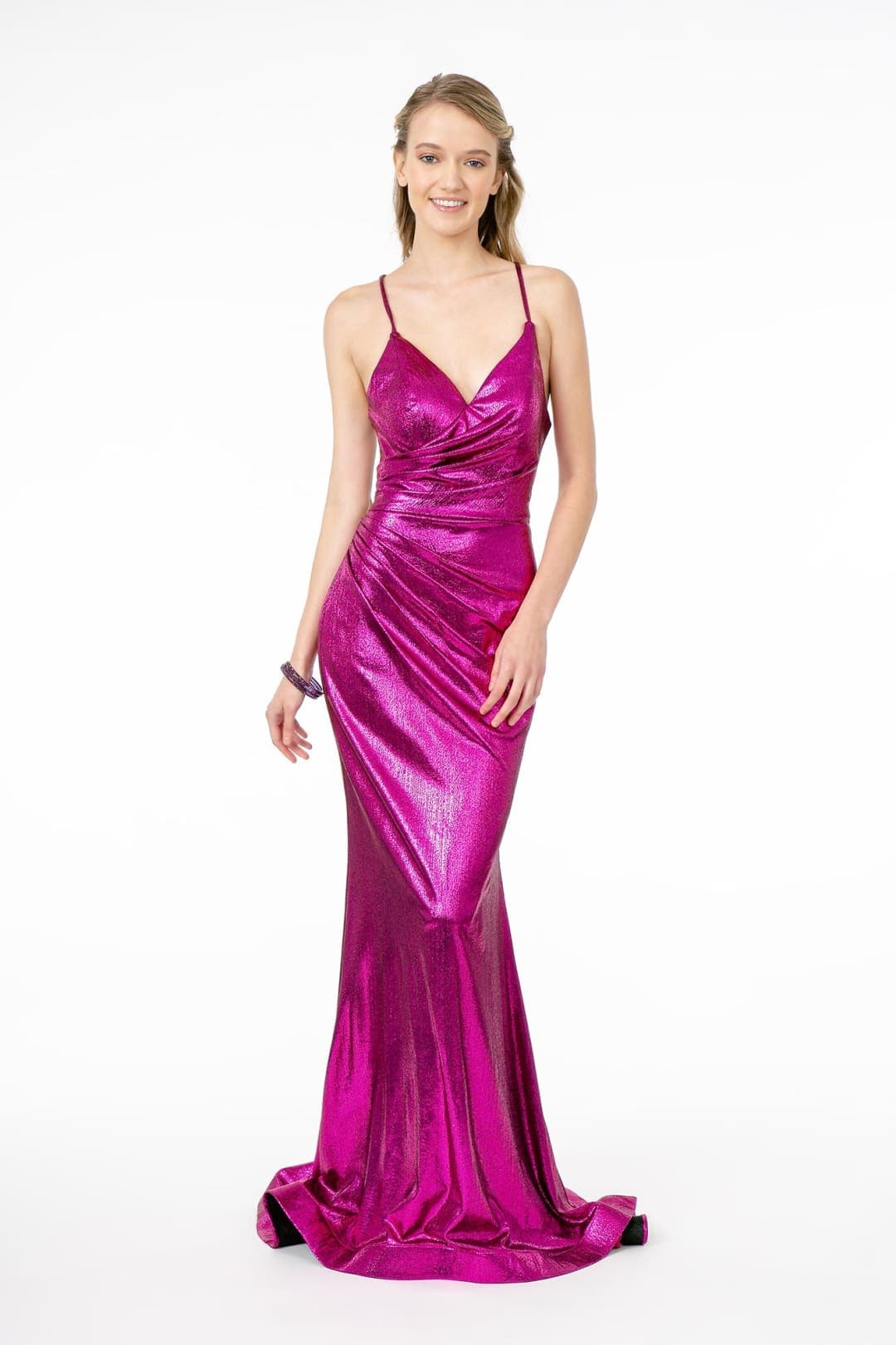 Sexy Prom Glossy Dress - FUCHSIA / XS
