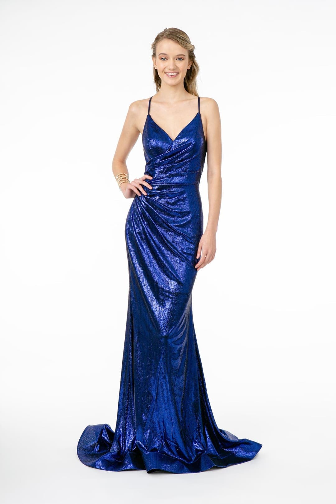 Sexy Prom Glossy Dress - ROYAL BLUE / XS