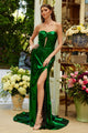 Shiny Satin Strapless Slit Gown by GLS Gloria GL3589 - XS / Emerald Green - Long Formal Dresses