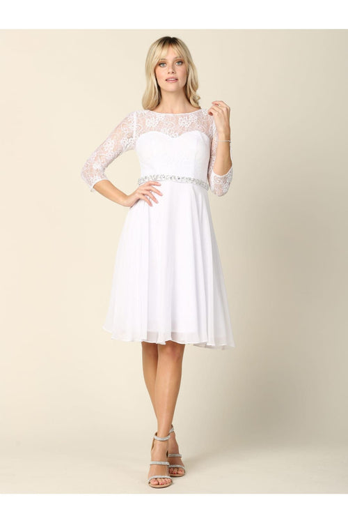 Short 3/4 Sleeve Lace Cocktail Dress - The Dress Outlet