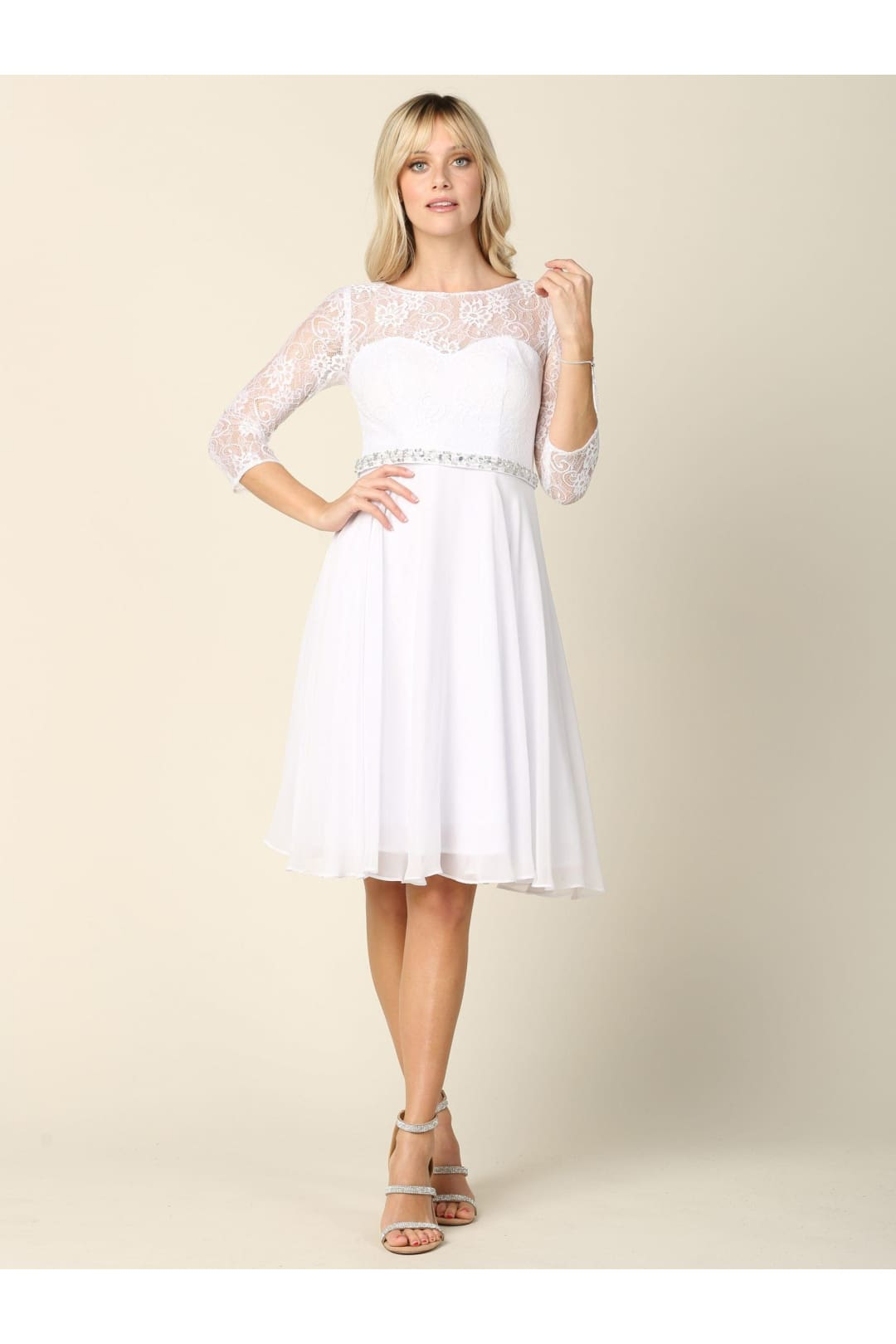 Eva USA 3340 Short 3/4 Sleeve Lace Cocktail Dress