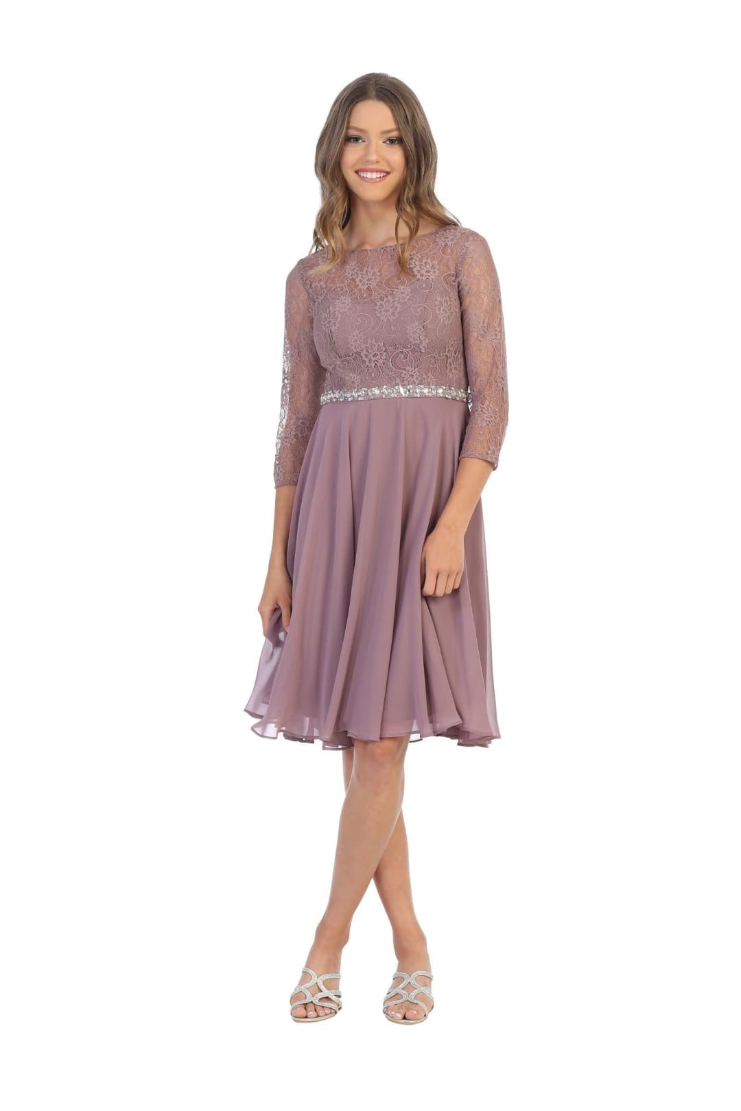 Short 3/4 Sleeve Lace Cocktail Dress - The Dress Outlet