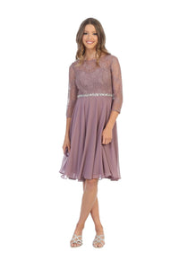 Short 3/4 Sleeve Lace Cocktail Dress - The Dress Outlet