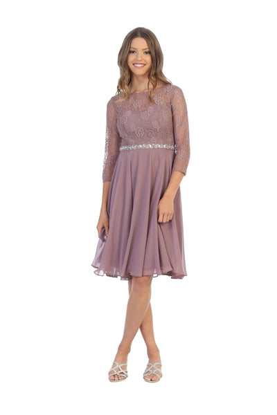 Short 3/4 Sleeve Lace Cocktail Dress - The Dress Outlet