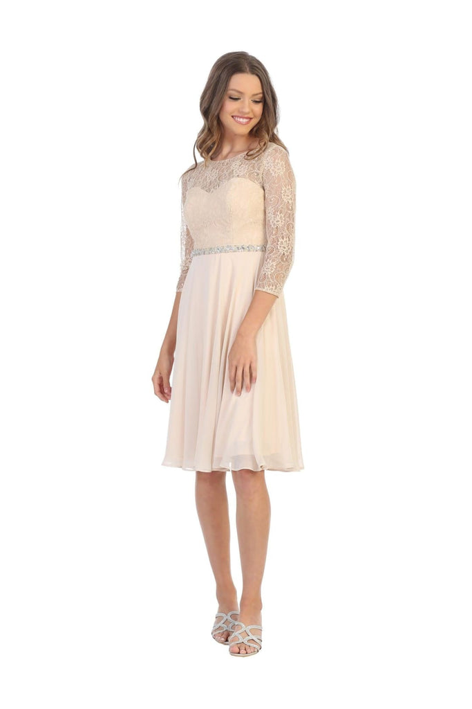 Short 3/4 Sleeve Lace Cocktail Dress - The Dress Outlet