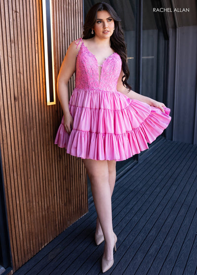 Rachel Allan 40485 Short Applique A-line Tiered Dress