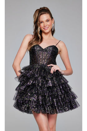 Short Black Glitter Hoco Dress: Jovani 39654