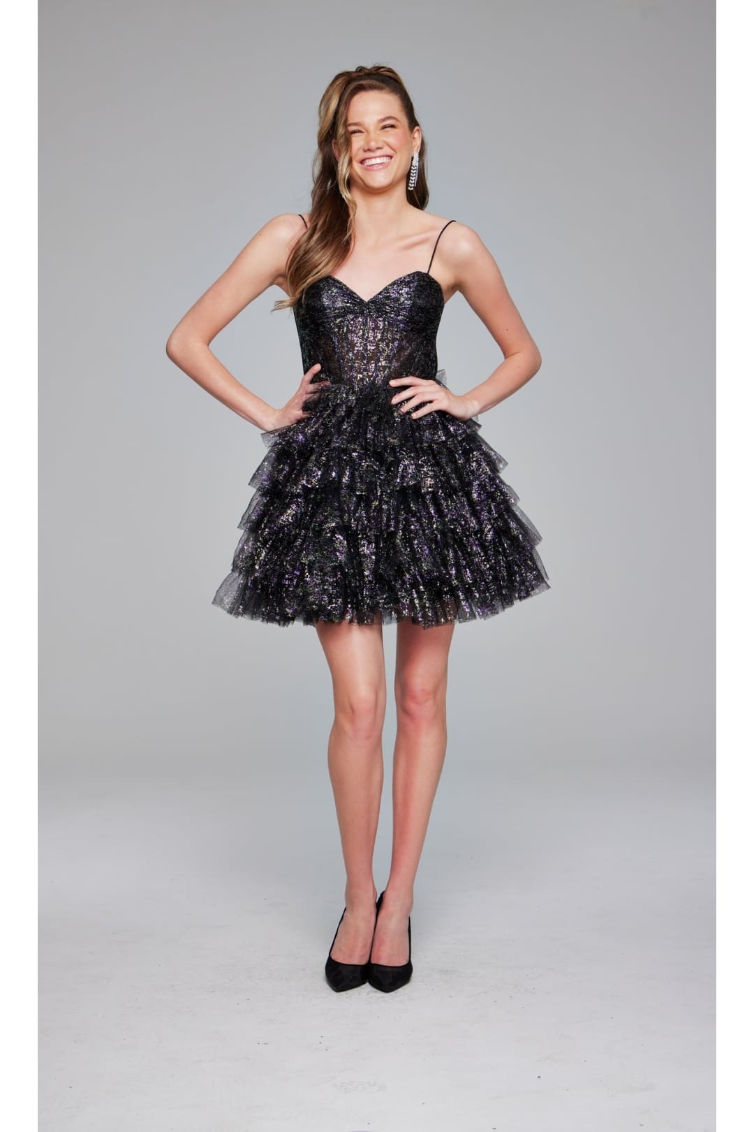 Short Black Glitter Hoco Dress: Jovani 39654 - Apparel & Accessories > Clothing > Dresses