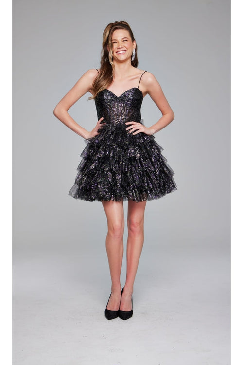 Short Black Glitter Hoco Dress: Jovani 39654 - Apparel & Accessories > Clothing > Dresses