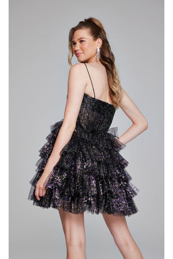 Short Black Glitter Hoco Dress: Jovani 39654 - Apparel & Accessories > Clothing > Dresses