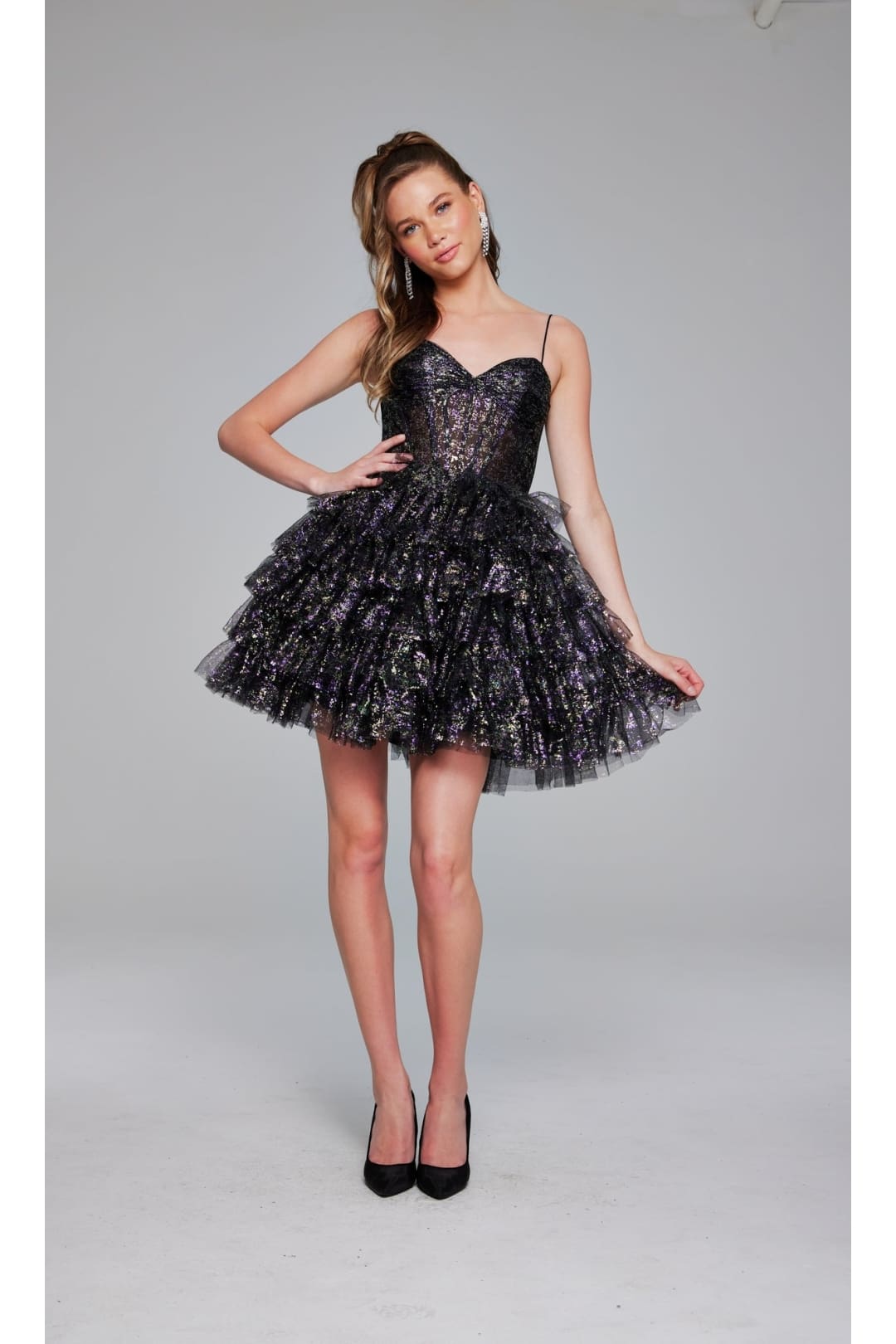 Short Black Glitter Hoco Dress: Jovani 39654 - Apparel & Accessories > Clothing > Dresses