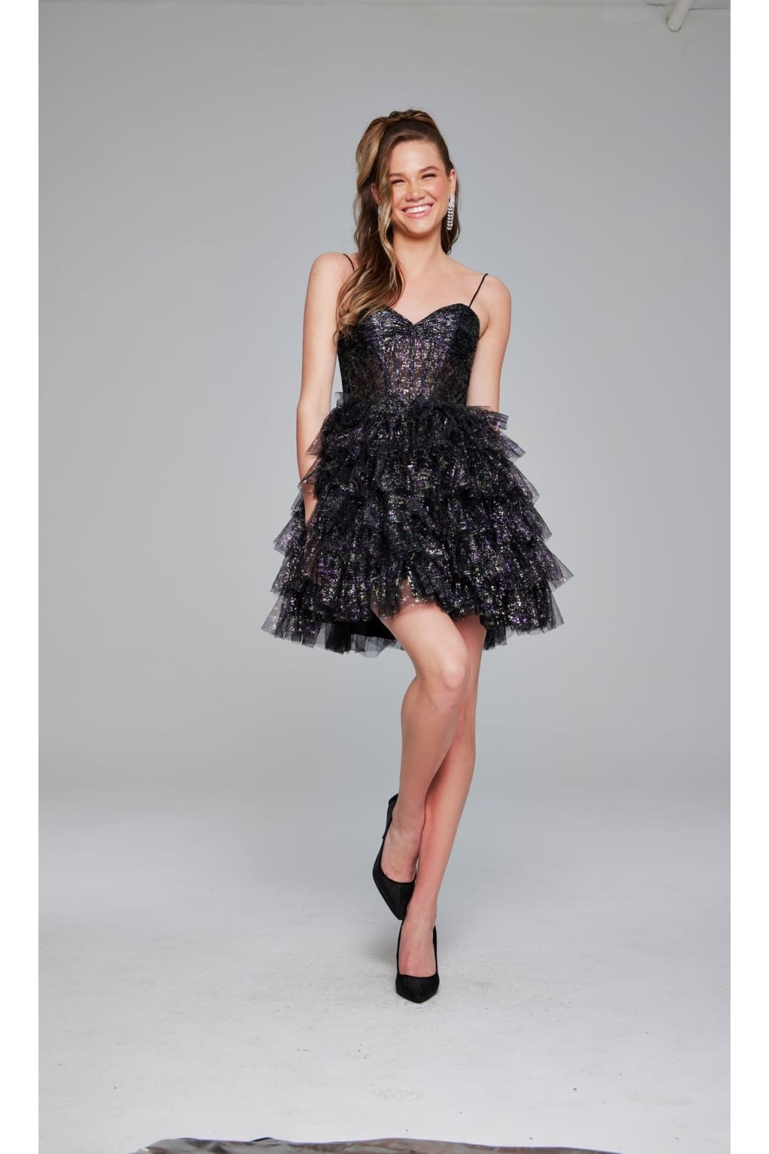 Short Black Glitter Hoco Dress: Jovani 39654 - Apparel & Accessories > Clothing > Dresses