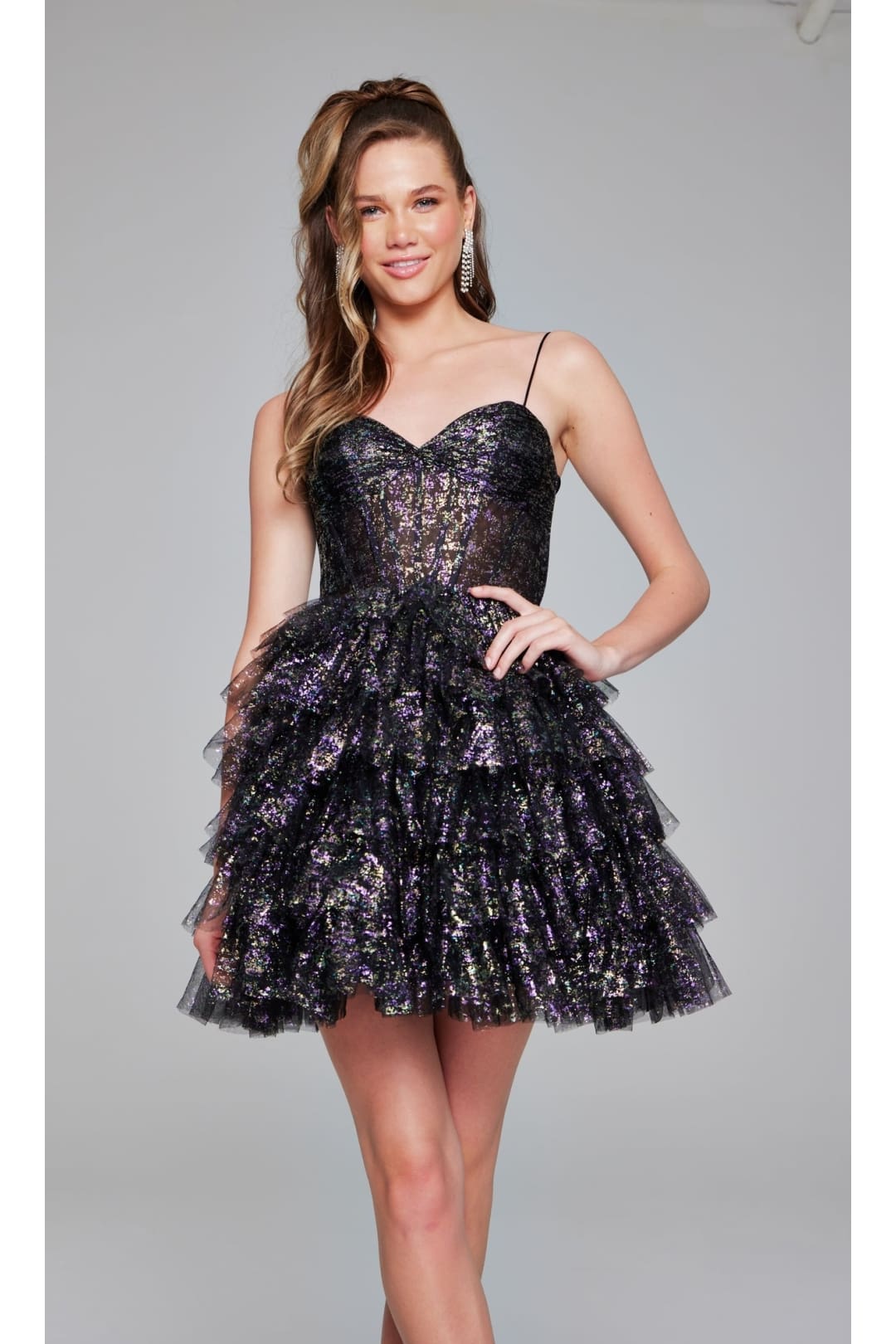 Short Black Glitter Hoco Dress: Jovani 39654 - Apparel & Accessories > Clothing > Dresses