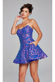 Short Blue Sequin-Print Hoco Dress: Jovani 39927 - Iridescent Ocean / 00 - Apparel & Accessories > Clothing > Dresses