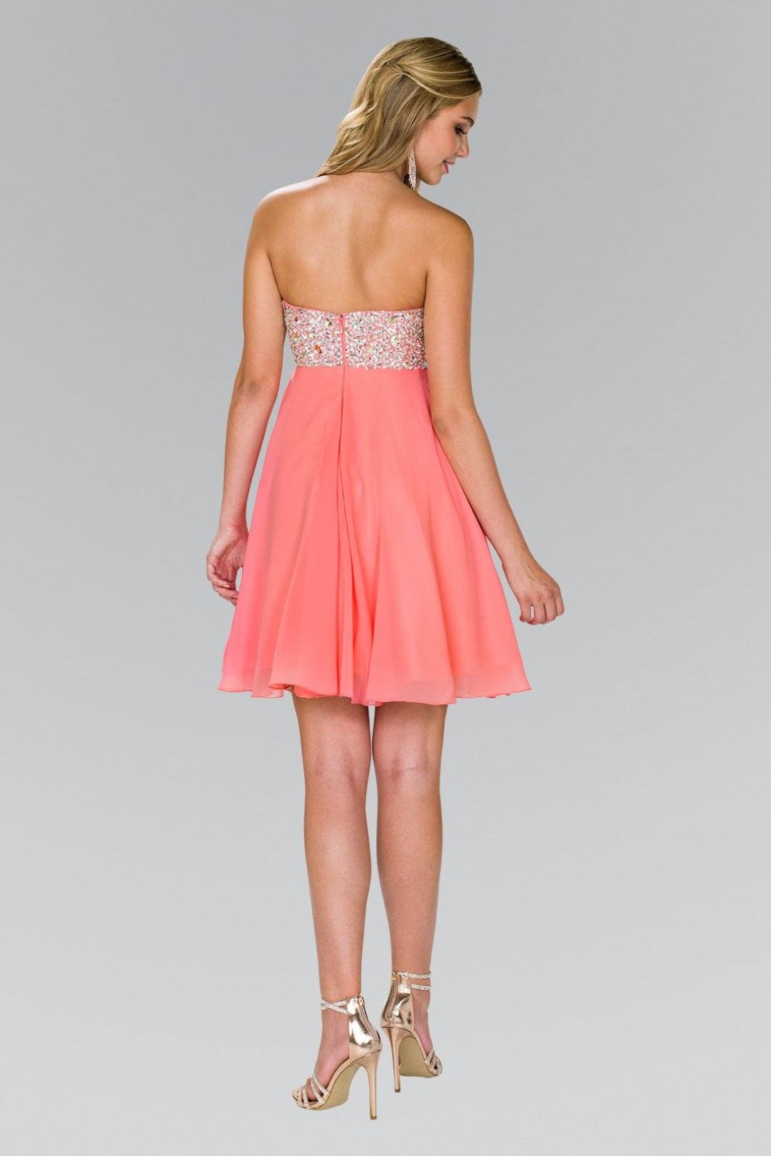 Short Chiffon Dress with Jeweled Bodice by Elizabeth K GS1142 - Short Cocktail Dresses