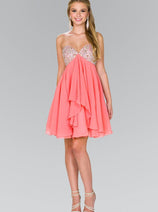 Short Chiffon Dress with Jeweled Bodice by Elizabeth K GS1142