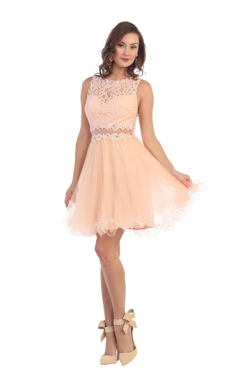 Short Cocktail Dress Prom A-Line Sheer Semi Formal Outfit MQ1268 - Dress