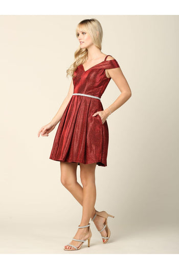 Short Cocktail Off Shoulder Glitter Prom Dress - The Dress Outlet