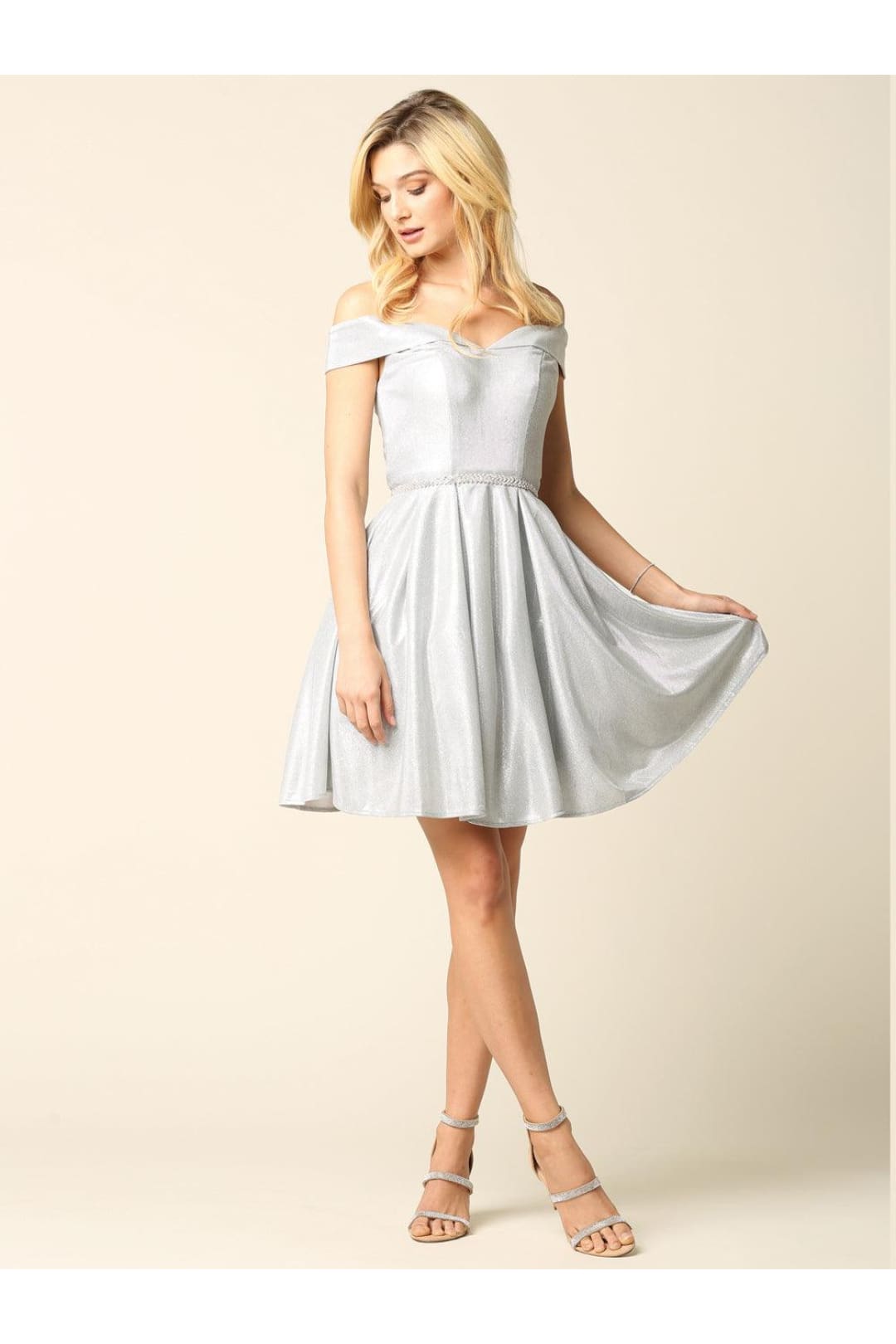 Short Cocktail Off Shoulder Glitter Prom Dress - The Dress Outlet