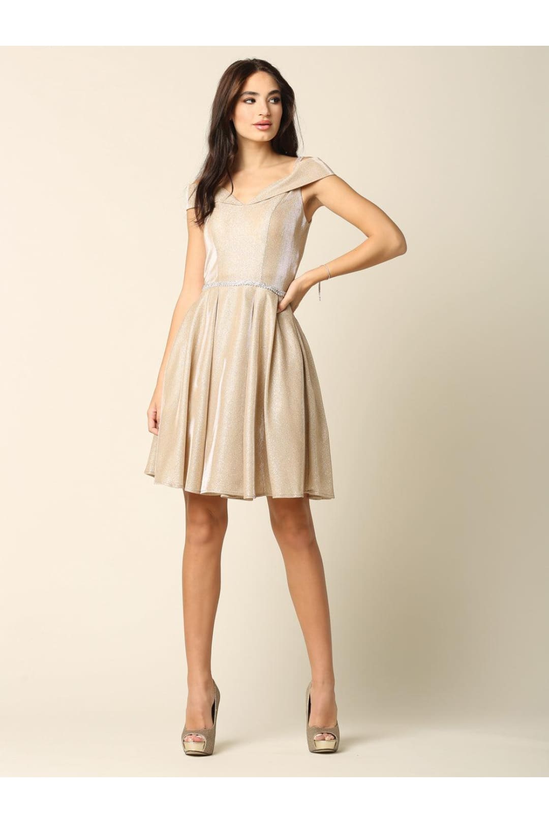 Short Cocktail Off Shoulder Glitter Prom Dress - The Dress Outlet