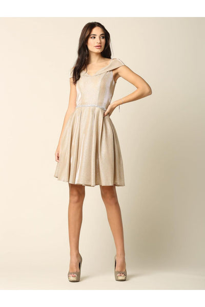 Short Cocktail Off Shoulder Glitter Prom Dress - The Dress Outlet