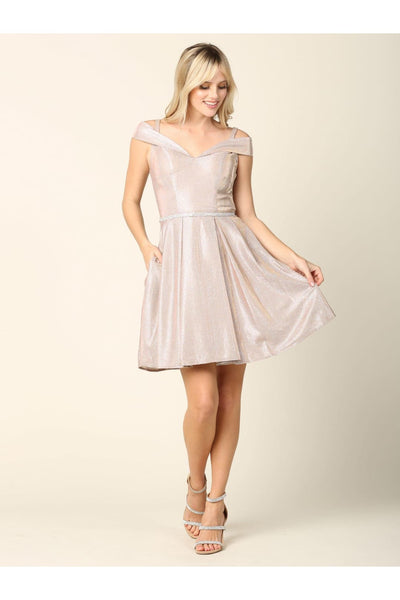 Short Cocktail Off Shoulder Glitter Prom Dress - The Dress Outlet