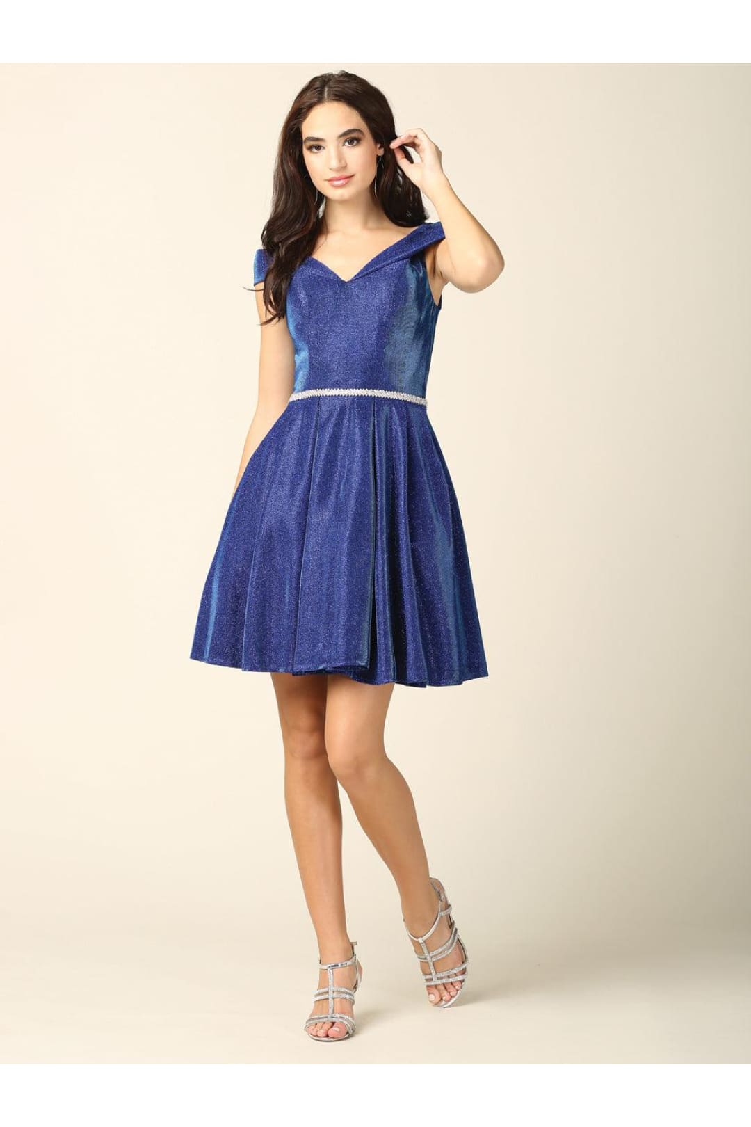 Short Cocktail Off Shoulder Glitter Prom Dress - The Dress Outlet