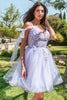 Short Cold Shoulder Bow Dress by Elizabeth K GS3513 - XS / Lilac - Short Cocktail Dresses