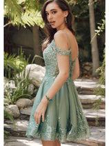 Sage Green Bridesmaid Dresses-Inexpensive Short Cold Shoulder Juliet 903