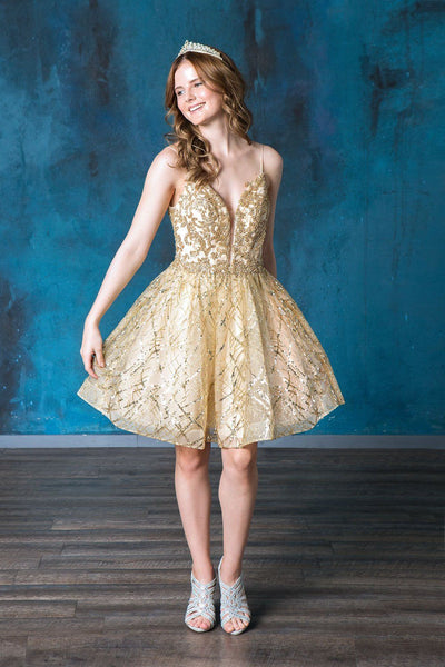 Calla KY74028 Short Deep Sweetheart Glitter Dress