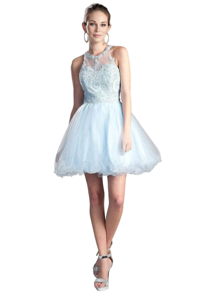 Short Dress 2025 Lace Appliqued Strappy Party Gown - Ice Blue / XXS - Prom