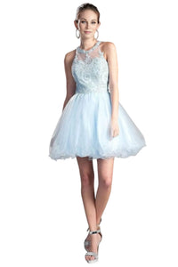 Short Dress 2025 Lace Appliqued Strappy Party Gown - Ice Blue / XXS - Prom