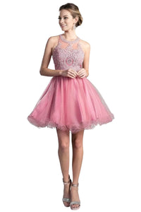 Short Dress 2025 Lace Appliqued Strappy Party Gown - Rose / XXS - Prom