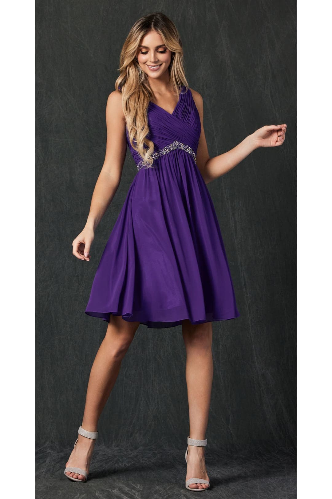 Short Simple Prom Gown - Purple / XS