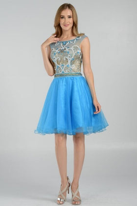 Short Sleeveless Beaded A-Line Dress By Poly USA 7542