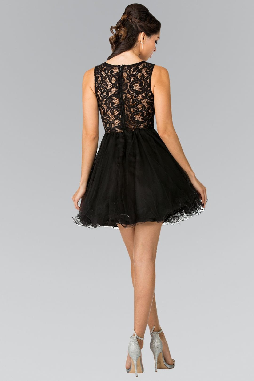 Short Dress with Lace Bodice and Sheer Waistline by Elizabeth K GS1427 - Short Cocktail Dresses